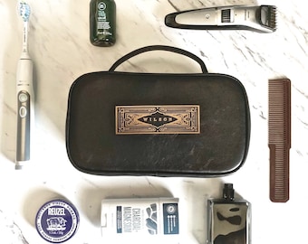 Custom Leather Dopp Kit - Men&#39;s Leather Toiletry Bag, Gift Ideas for Dad, Personalized Gifts for Men, Travel Toiletry Bag, Monogram Dopp Kit