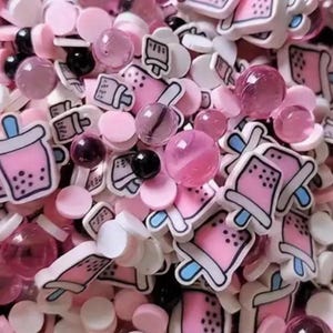 Pink Pearl Milk Tea Cup Charms | Soft Clay Beads for DIY Jewelry, Keychains and Crafts | Boba Tea | Boba Slime Fillers | 10 grams