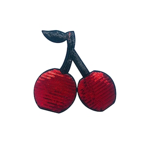 Sequin Cherries Iron-On Patch: Retro Sparkly Applique (7.5 in)