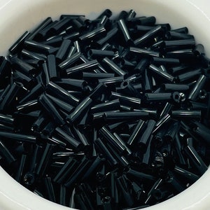 Glass Bugle Black. Beads. 50 grams. 6x1.8mm Tube Loose Glass Seed. Beads for Embroidery. Spacer Beads for Jewelry