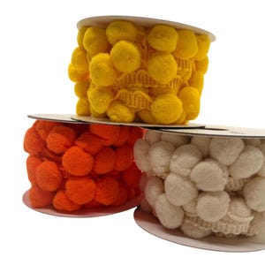 Pom Pom Trim: Yellow, Beige & Orange Nylon Ribbon - 2 Yard