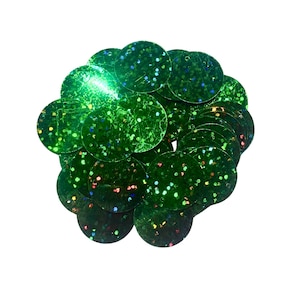 20mm Green Holographic Flat Sequins | Holographic Green Disc Paillettes | For Sewing, Embroidery & Crafts | Aesthetic Sequins