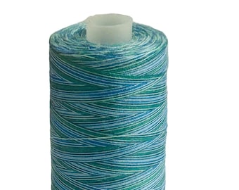 Puede incluir: Una bobina de hilo azul, verde y blanco.