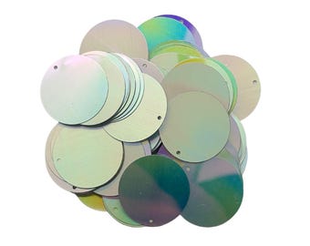 20mm Silver AB Iridescent Flat Sequins, Large Paillettes for Costumes