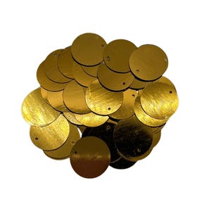 20mm Gold Flat Sequins | Antique Gold Sequins | Light Gold Metallic Sequins | Round Paillettes with Side Hole | For Costumes, DIY Crafts