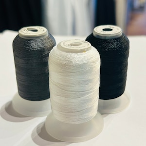 Premium Polyester Embroidery Thread | White, Gray, or Black | 500m Spool | 40wt | Machine Washable | For All Embroidery Machines
