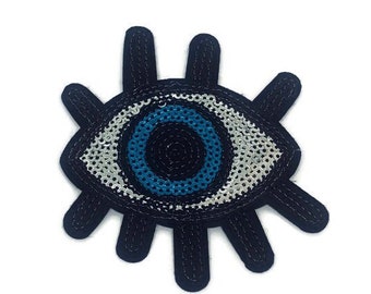 Thermocollant à sequins Evil Eye | Appliques bleues, noires et argentées