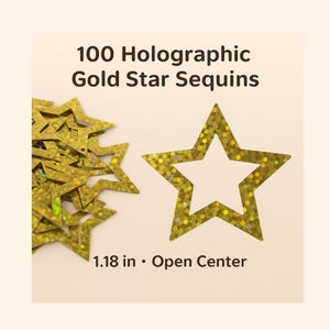 Holographic Gold Star Sequins: 3cm Open Center, Resin Crafts - 100pc