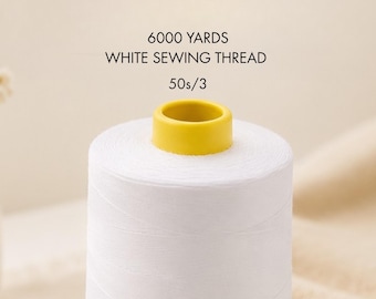 Vit sytrådskon 6000 yards | 50s/3 polyestertråd | Industrisytråd | Quilttråd | Maskinbroderitråd