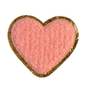 Pink Chenille Heart Patch Sticker – No Iron Needed! | Cute Pastel Glitter Appliqué for Clothes, Journals & Crafts