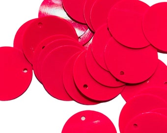 Barbie Pink Round Sequins. 20mm Sequins. Glossy Neon Pink Sequins. Neon Pink Paillettes.