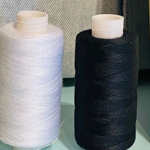 White Thread. Black Thread. Sew All Polyester Thread Spool. White 100% Polyester Thread. 500 Yards