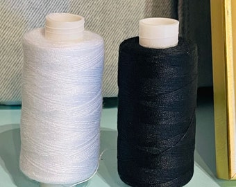 White Thread. Black Thread. Sew All Polyester Thread Spool. White 100% Polyester Thread. 500 Yards