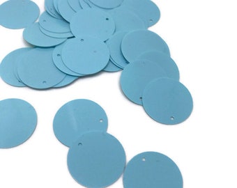 Baby Blue Round Sequins. 20mm Sequins. Glossy Baby Blue Sequins