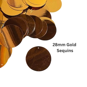 28mm Gold Metallic Sequins | Flat Round Paillettes with Side Hole | For Costumes, Carnival, DIY Crafts & Decor – 20g Pack