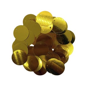 20mm Yellow Flat Sequins | Yellow Metallic Round Paillettes with Side Hole | For Crafts, Costumes, Party Decor