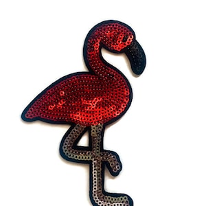Sequined Flamingo Iron-On Patch: Pink & Black Applique
