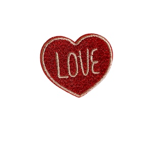 Love Patch. Hugs Patch. Small Red Heart Iron On. Red Sequins Heart Patch. Heart Applique.