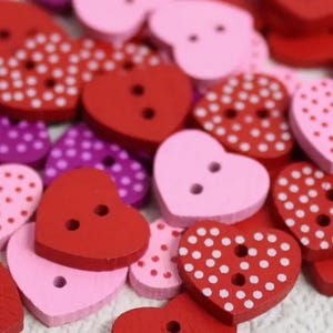 Polka Dot Heart Wooden Buttons: 50pcs DIY Craft Supplies (1.5cm x 1.3cm)