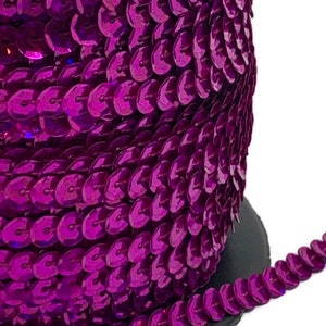 Pink Holographic Sequin Trim. 6mm Faceted Cup Sequin Trim. Holographic Sequin Trim. Fuchsia Sequin Trim.Strung Sequins. Hot Pink Holographic