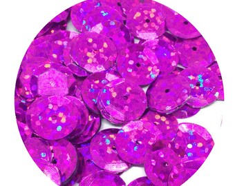 8mm Fuschia Holographic Cup Round Sequins. 1000 sequins per package. Holographic Loose Sequins