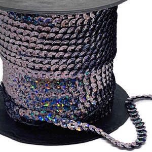 6mm Silver Holographic Faceted Cup Sequin Trim – By the Yard | For Costumes, Embroidery & DIY Sparkle | Sequin Ribbon By The Card