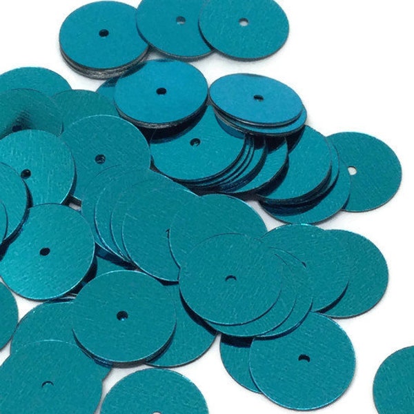 10mm Turquoise Flat Loose Sequins. 10mm Flat Paillettes. 1000 sequins per package.