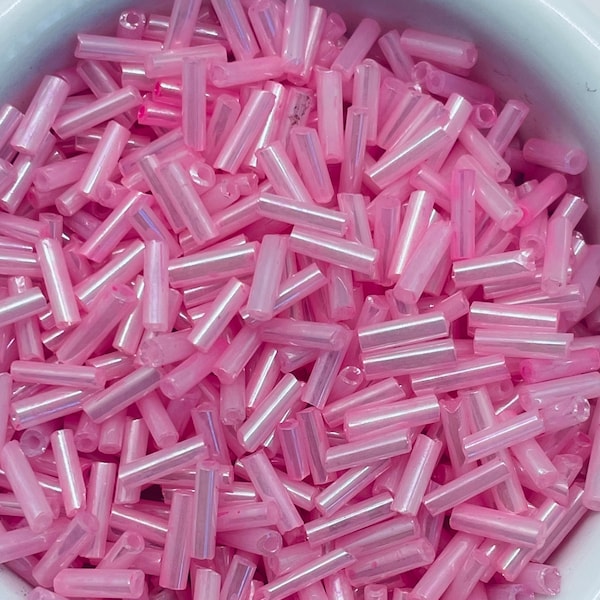 Glass Bugle Light Pink. Beads. 50 grams. 6x1.8mm Tube Loose Glass Seed. Beads for Embroidery. Spacer Beads for Jewelry