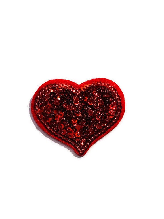 Set of 5 Sequined Heart Iron On Patches - DIY Fabric Decoration Love  Applique