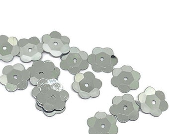 8mm Silver Flower Sequins | Slight Cup | Metallic for Sewing, Embroidery, Resin & Crafts | 150 Pcs