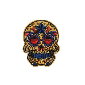 Large Day of the Dead Sugar Skull Embroidered Iron-On Patch, 4x3-Inch Calavera Applique