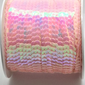 6mm Light Pink Iridescent Sequin Trim: Coquette DIY Ribbon