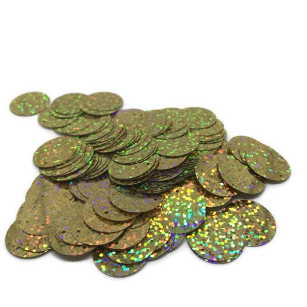 Gold Holographic 20MM Sequin. 20MM Loose Sequin. Gold Paillettes