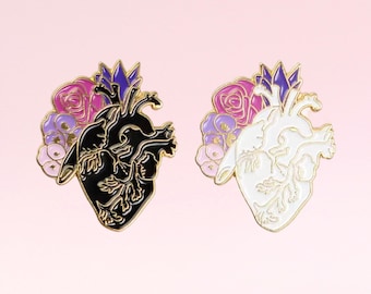 Heart Enamel Pin. Heart Jewerly. Heart Pin Badge. Love Pin. Heart Brooch. Heart and Flowers Pin