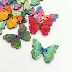 10 Pack Butterfly Wooden Buttons - 1 inch | Colorful Boho Buttons | Sewing, Scrapbooking & DIY Projects