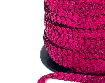 Pink GLITTER Sequin Trim By The Yard. Pink Flat Glitter Sequin Trim. 6mm Flat Sequin Trim. Sequin Trim The Yard. Glitter Sequins.