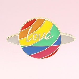Rainbow Planet Enamel Pride Pin: Love is Love LGBT Brooch