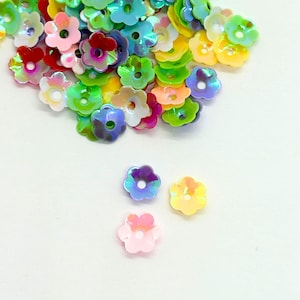 6mm Assorted Colors AB Flower Sequins | Iridescent Blossoms for Sewing, Embroidery, Resin & Crafts | 150 Pcs