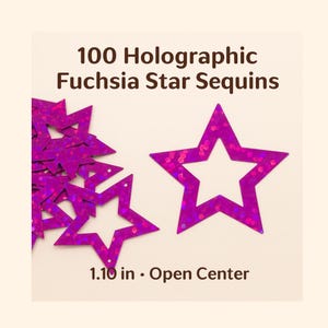 Holographic Fuchsia Star Sequins: 3cm Hollow Craft Supplies