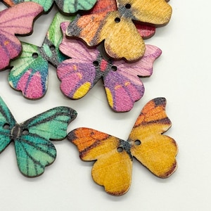 10 Pack Butterfly Wooden Buttons - 1 inch | Colorful Boho Buttons | Sewing, Scrapbooking & DIY Projects