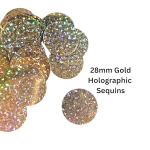 28mm Gold Holographic Sequins | Flat Round Paillettes with Side Hole | For Festival Costumes, DIY Glam & Party Decor – 20g