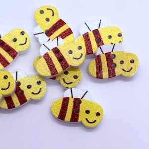 10 Pack Bee Shape Buttons | 20x14mm Decorative Buttons | Cute Wooden Buttons for Crafts, Sewing & Baby Showers