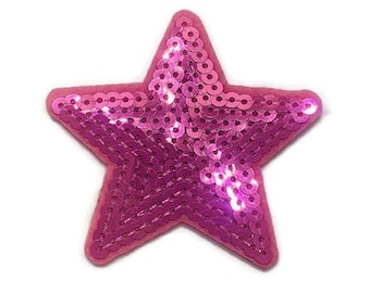 Pink Sequin Star Patch: Iron-On Applique (2.75" x 2.75")