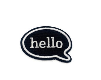 Hello Embroidered Iron-on Patch: Speech Bubble Applique