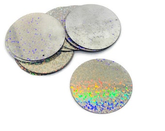 Srebrne holograficzne cekiny: duże okrągłe cekiny (81 mm)