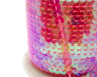 Clear Pink AB Sequins By The Yard. Clear Pink Flat Iridescent Sequin Trim. 6mm Flat Sequin Trim. Sequin Trim The Yard