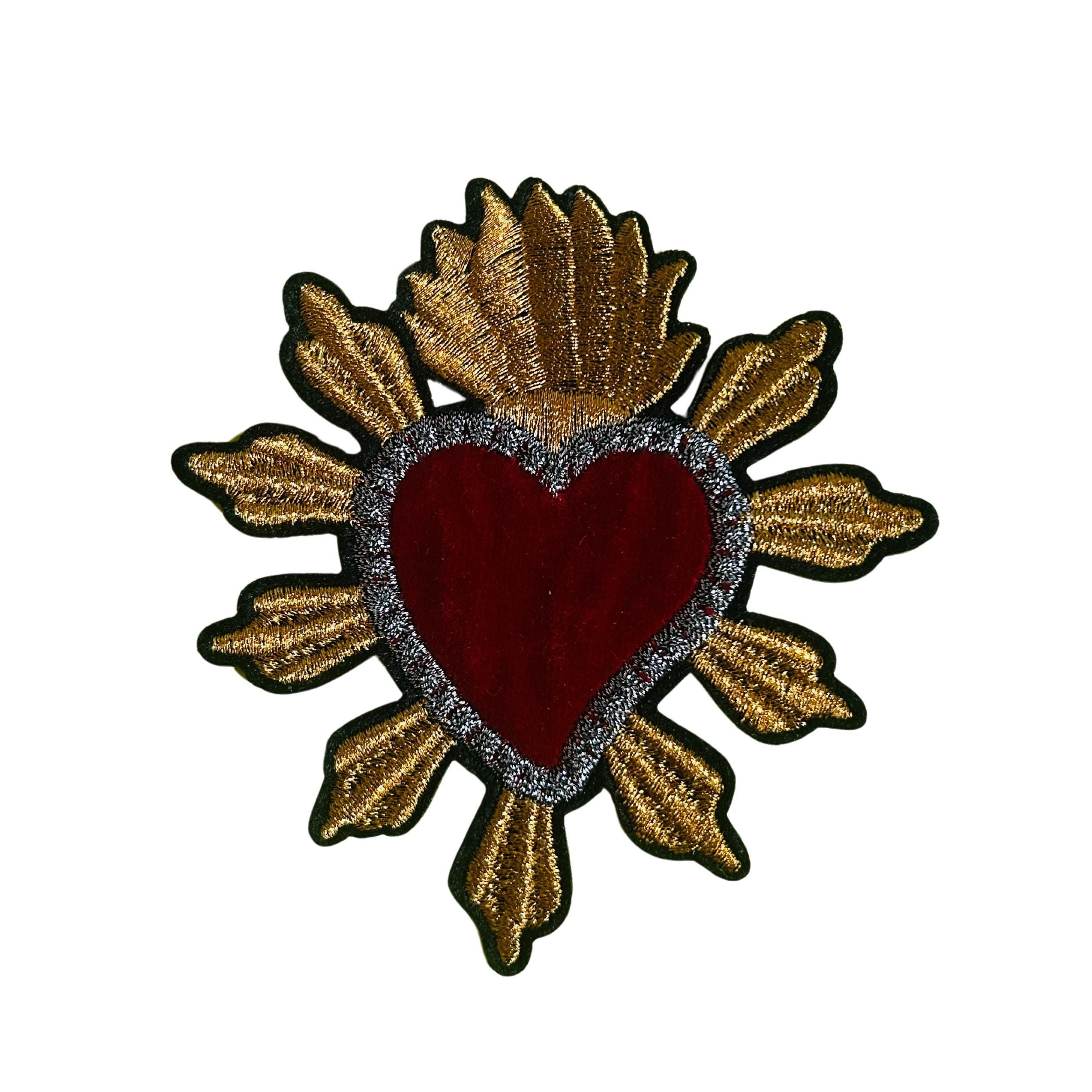 Aplique termoadhesivo de corazón mexicano. Parche termoadhesivo con forma de corazón. Parche de corazón. Parche para ropa. Parches con forma de corazón