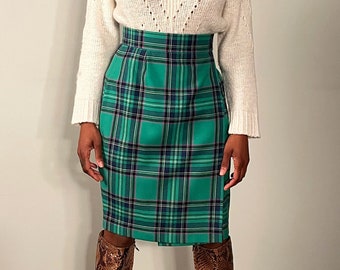 Thierry Mugler Green Wool Plaid Skirt