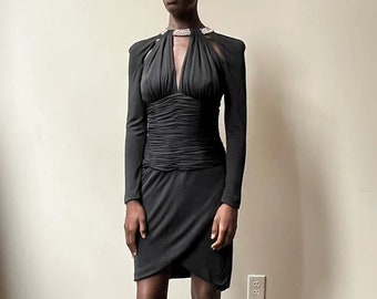 Vicky Tiel Couture Black Rayon Crepe Jersey Ruched Dress