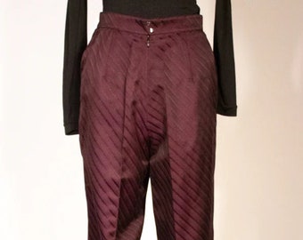 Thierry Mugler Couture eggplant wool-silk striped trousers